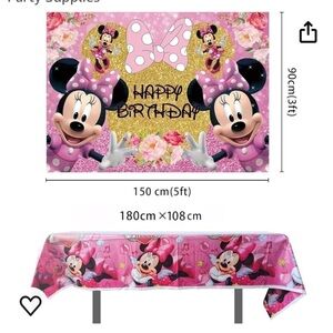 New in package Minnie Mouse Happy Birthday backdrop and plastic tablecloth